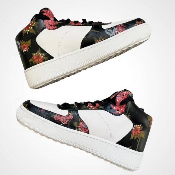 Coach G1680 C210 Mens 11D White Black Red Leather Wild Lily Floral High Top - Picture 6 of 11